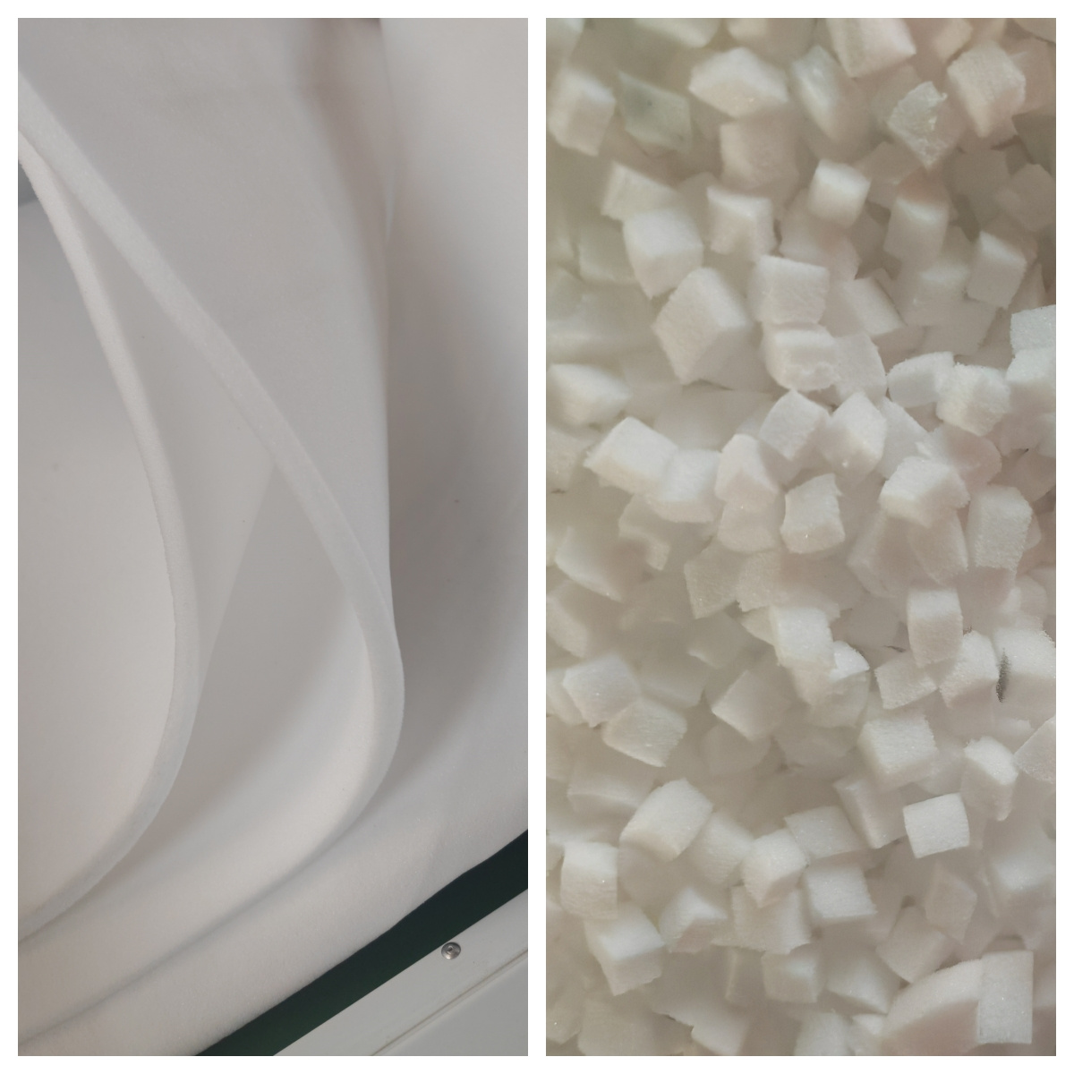 白色海綿薄片切粒效果